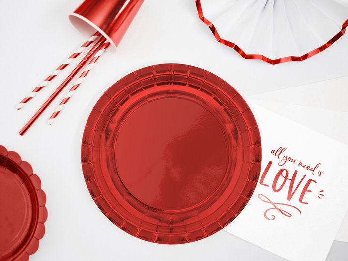 Algon Set 10 Platos Carton Rojo Redondos 20 cm (18 Unidades)