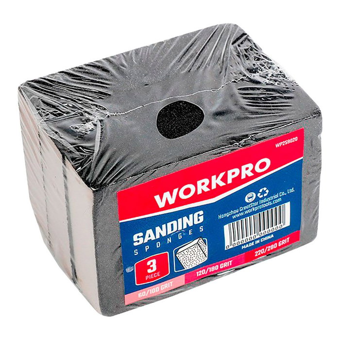 Workpro Esponja de lijar, 3 uds, grano 60/100, 120/180, 220/280, para uso seco y húmedo