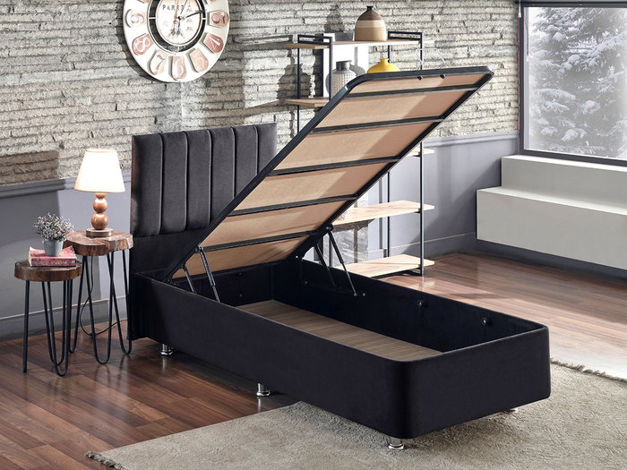 Hanah Home Somier y Cabecero Individual Negro 90 x 190 cm