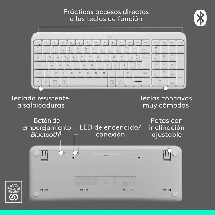 Logitech MK250 Combo de Teclado y Ratón Inalámbrico Bluetooth Blanco Hueso