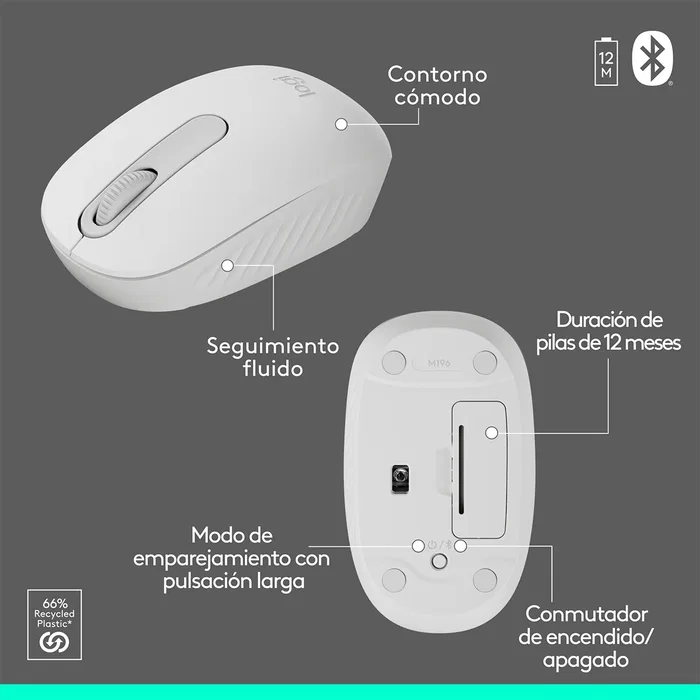 Logitech MK250 Combo de Teclado y Ratón Inalámbrico Bluetooth Blanco Hueso