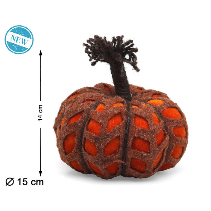 Calabaza Decorativa de Tela y Fieltro Artesanal Rústica Naranja y Marrón 15x14 cm