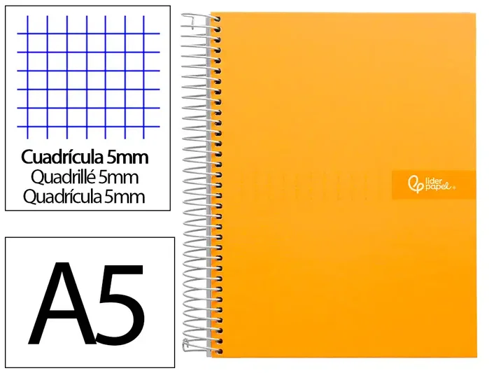 Liderpapel Cuaderno Espiral A5 Micro Crafty Tapa Forrada Naranja 120h 90gr Cuadro 5mm Liderpapel Cuaderno Espiral A5 Micro Crafty Tapa Forrada Naranja 120h 90gr Cuadro 5mm