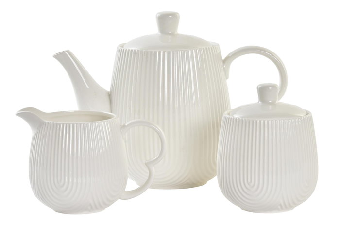DKD Home Decor Set de Vajilla Classic Porcelain Blanco y Natural de 4 Piezas