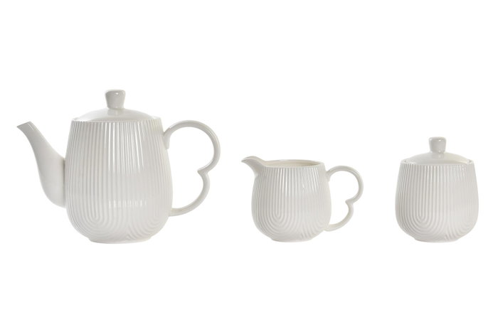 DKD Home Decor Set de Vajilla Classic Porcelain Blanco y Natural de 4 Piezas