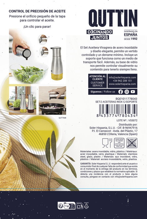 Quttin Set-2 Aceiteras Inox C/Soporte (12 Unidades)