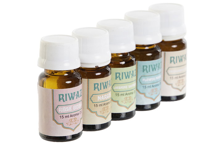 DKD Home Decor Aceite Esencias Indio Rahga Rosa Verde Cristal 4 x 11 x 4 cm (25 Unidades) 15 ml