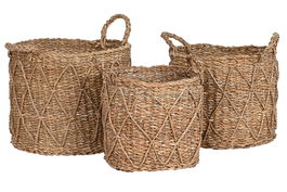 DKD Home Decor Cesta Balines de Seagrass Natural, Hecho a Mano, Set de 3 Piezas (36x31x36 cm)