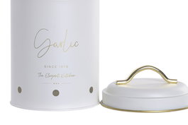 DKD Home Decor Bote Metálico Ajos Blanco Roto