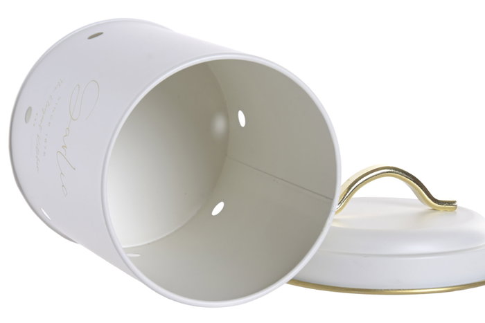 DKD Home Decor Bote Metálico Ajos Blanco Roto