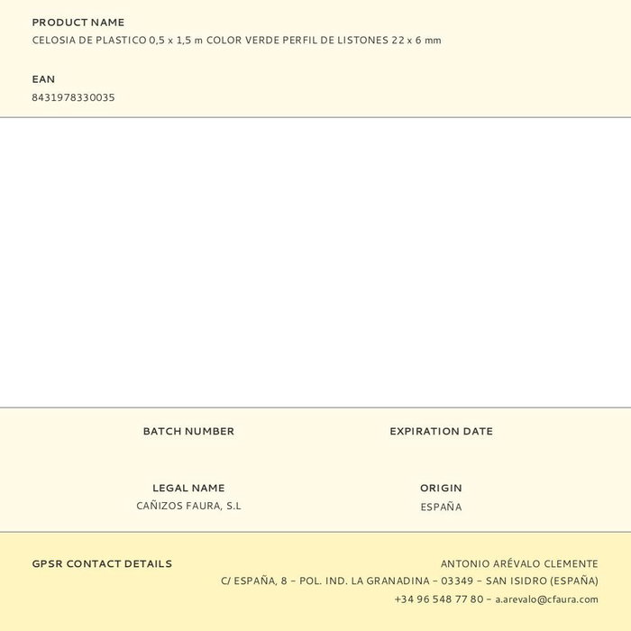 Faura Celosía de PVC, Perfil de Listones 22x6 mm Color Verde, 0.5x1.5 m para Delimitación y Separación Faura Celosía de PVC, Perfil de Listones 22x6 mm Color Verde, 0.5x1.5 m para Delimitación y Separación