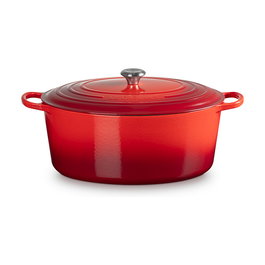 Le Creuset Bratpfanne 2022516 Bräter, 40 cm 13,9 L Volumen, kirschrot Rot, Gusseisen mit Deckel