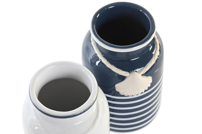 DKD Home Decor Vaso Atlantico 7 x 11 x 7 cm Blanco Azul Marino (4 Unidades)