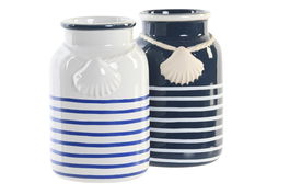 DKD Home Decor Vaso Atlantico 7 x 11 x 7 cm Blanco Azul Marino (4 Unidades)