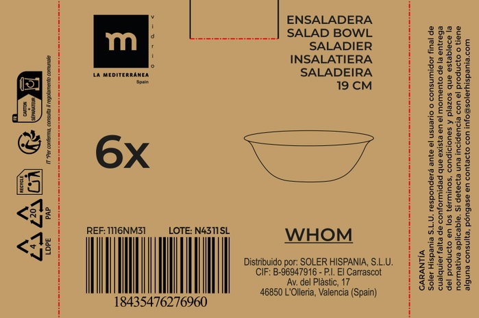 La Mediterranea Ensaladera Opal Whom de 19cm