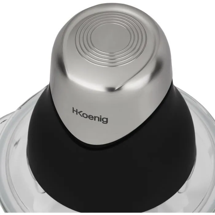 Hkoenig LEO8 Mini Picadora Eléctrica 320 W, Bol de Cristal 1 L, Cuchillas Acero Inoxidable, Negro Mate y Cromo