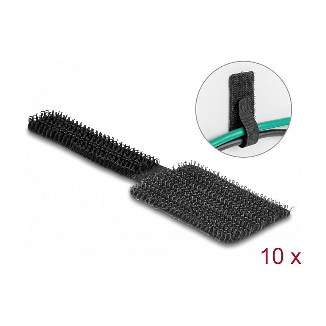 DeLOCK Mini Sujetacables de Gancho y Bucle Autoadhesivo 90 mm x 24 mm Negro (10 Unidades)