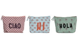 DKD Home Decor Set de 3 Neceseres de Canvas Tropical Boho en Verde, Azul y Coral