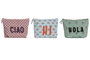 DKD Home Decor Set de 3 Neceseres de Canvas Tropical Boho en Verde, Azul y Coral