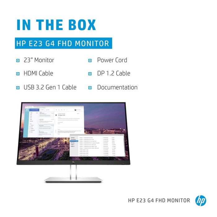 HP E23 G4 Monitor 23 pulgadas Full HD (1920x1080) con HP Eye Ease y Ergonómico, 5ms GtG, 250 nits