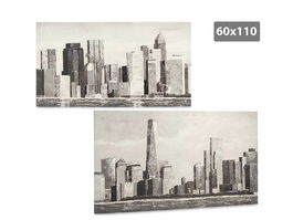 GIFTDECOR Lienzo Pintado Ciudad Blanco y Negro 110x60 cm (Set de 2)