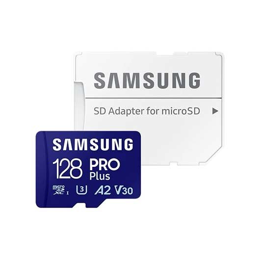 Samsung 128GB Micro SDXC Pro Plus UHS-I Clase 10 hasta 180 MB/s Lectura - Azul - Adaptador SD incluido Samsung 128GB Micro SDXC Pro Plus UHS-I Clase 10 hasta 180 MB/s Lectura - Azul - Adaptador SD incluido