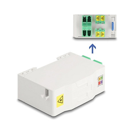 DeLOCK 88098 Caja de conexión de fibra óptica para carril DIN con 4 x LC Duplex