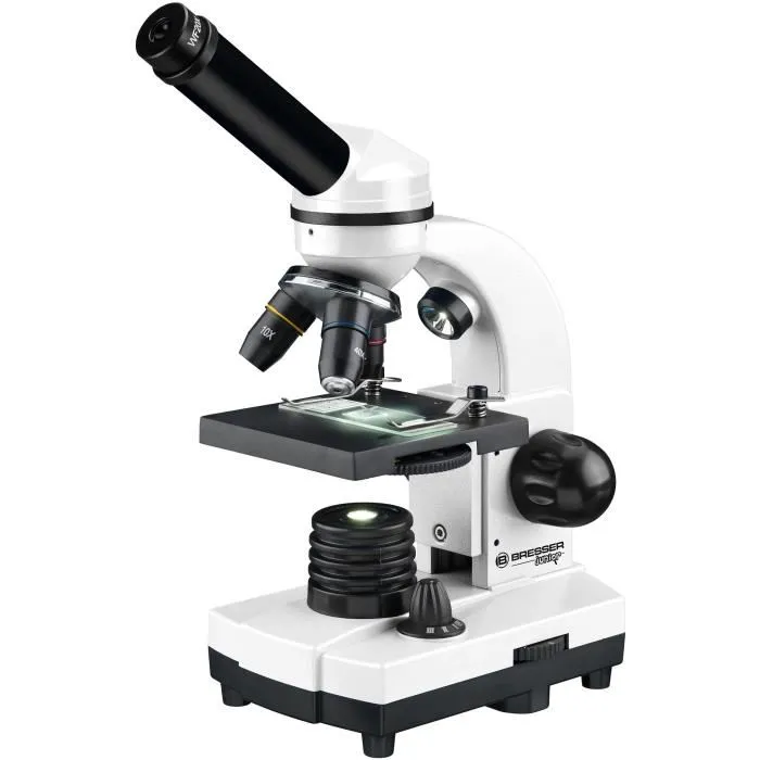 Bresser Microscopio Biolux SEL con zoom, aumento 40x-1600x, soporte para smartphone, BRE4007922056135, caja rígida blanca