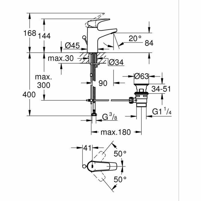Grohe Grifo de baño Start Flow Mezclador monomando Cromo Talla S