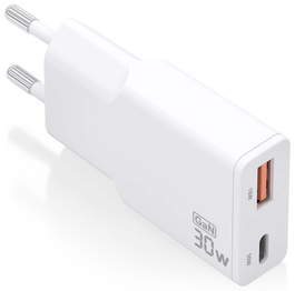 AISENS Cargador GaN Ultra Delgado 30W USB-C y USB-A Blanco ASCH-30W2P046-W