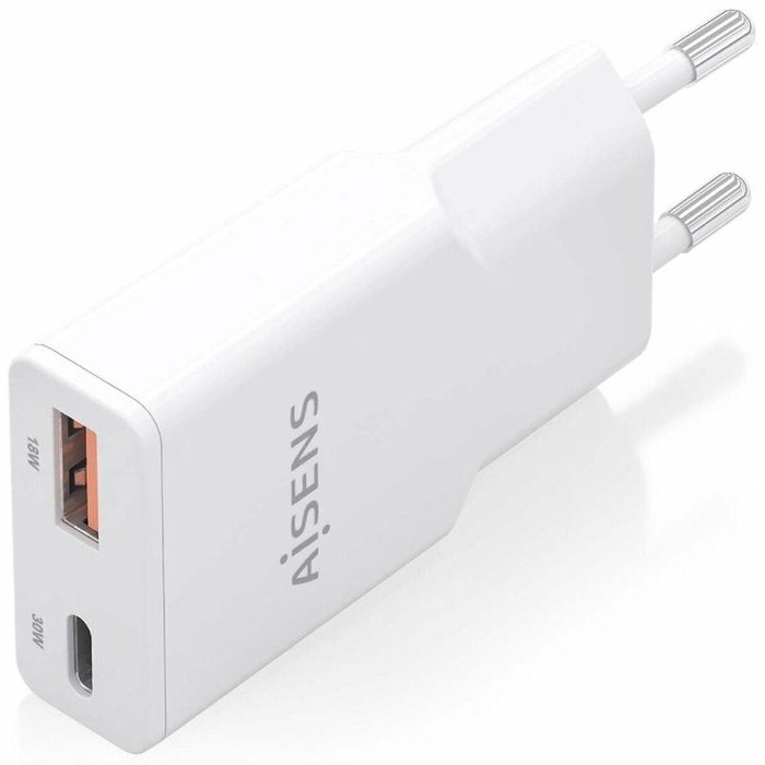 Aisens Cargador GaN 30W Ultra Delgado Blanco USB-C y USB-A Aisens Cargador GaN 30W Ultra Delgado Blanco USB-C y USB-A