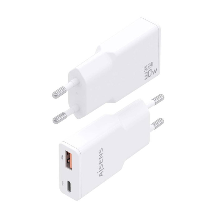 Aisens Cargador GaN 30W Ultra Delgado Blanco USB-C y USB-A Aisens Cargador GaN 30W Ultra Delgado Blanco USB-C y USB-A