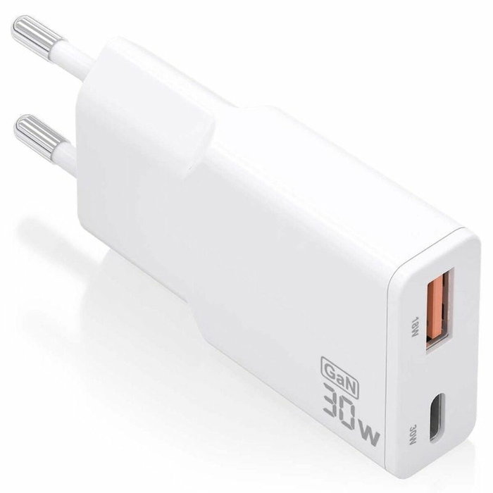 Aisens Cargador GaN 30W Ultra Delgado Blanco USB-C y USB-A Aisens Cargador GaN 30W Ultra Delgado Blanco USB-C y USB-A
