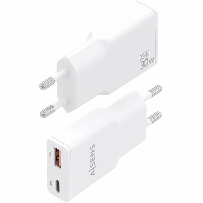 Aisens Cargador GaN 30W Ultra Delgado Blanco USB-C y USB-A Aisens Cargador GaN 30W Ultra Delgado Blanco USB-C y USB-A