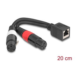 DeLOCK 88178 Cable adaptador RJ-45 hembra a 2 x XLR (3 pines) hembra, negro, 20 cm