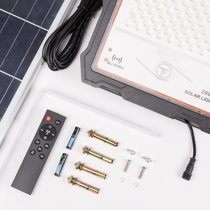 Proyector LED Solar 200W con Control Remoto, Panel Solar y Batería 45.000mAh - Iluminación Exterior con Sensor de Luminosidad - LUM-MJ-DW904