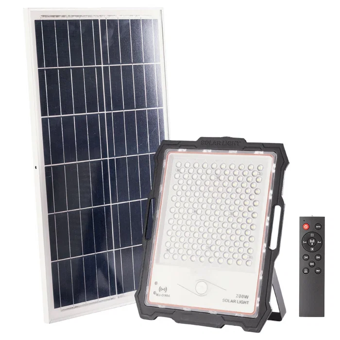 Proyector LED Solar 200W con Control Remoto, Panel Solar y Batería 45.000mAh - Iluminación Exterior con Sensor de Luminosidad - LUM-MJ-DW904 Proyector LED Solar 200W con Control Remoto, Panel Solar y Batería 45.000mAh - Iluminación Exterior con Sensor de Luminosidad - LUM-MJ-DW904