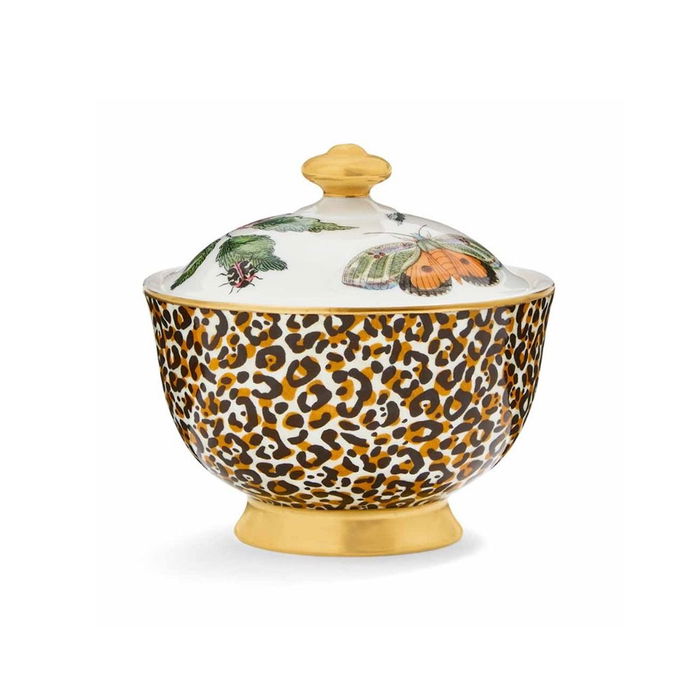 Spode Azucarero Creatures con Tapa y Pie, Colección Creatures of Curiosity, Decorado con Oro de 22 Quilates y Estampado Floral con Insectos, 200 ml