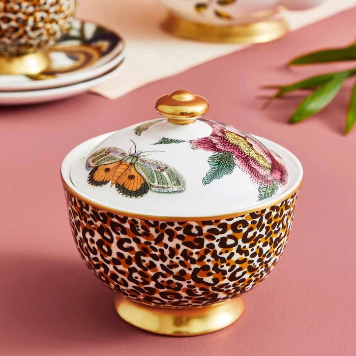 Spode Azucarero Creatures con Tapa y Pie, Colección Creatures of Curiosity, Decorado con Oro de 22 Quilates y Estampado Floral con Insectos, 200 ml