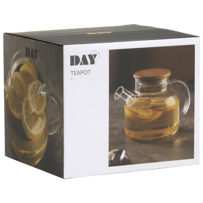 Day Tetera de Vidrio Borosilicado 1 L con Tapa de Bambú