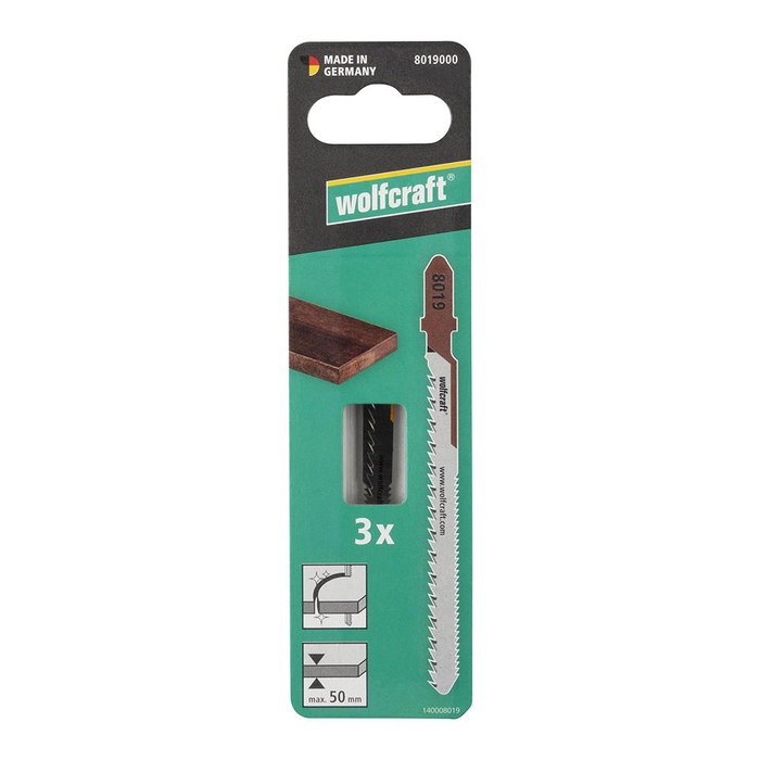 Wolfcraft Hojas de sierra de calar HCS vástago en T para corte curvo, 50 mm, 3 uds