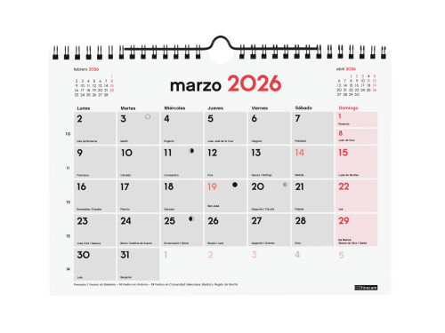 Finocam Calendario 2026 Neutro Pared Escribir S 210x150mm Ref. 780160026