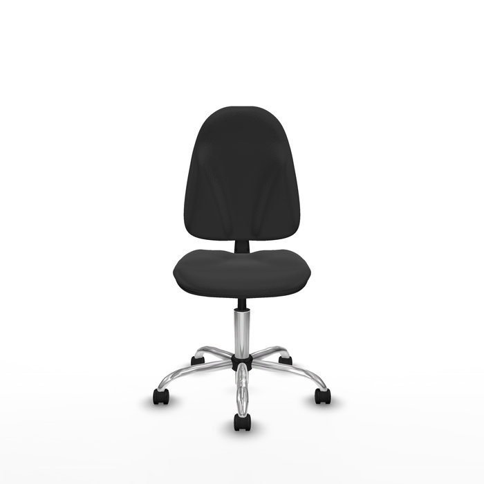 Silla de oficina Algarra con mecanismo Contacto permanente básico tapizada con Similpiel color Gris oscuro. Equipada con Base cromada, Sin brazos y Ruedas de nailon 50 mm