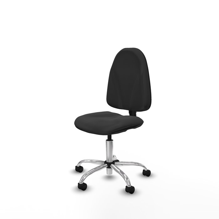 Silla de oficina Algarra con mecanismo Contacto permanente básico tapizada con Similpiel color Gris oscuro. Equipada con Base cromada, Sin brazos y Ruedas de nailon 50 mm