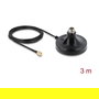 DeLOCK ULA100 Antena Magnética, Base de Antena Magnetischer Antennen Standfuß N a RP-SMA, 3 m Cable, Negro, IP67, Exterior, -40 a 85 °C