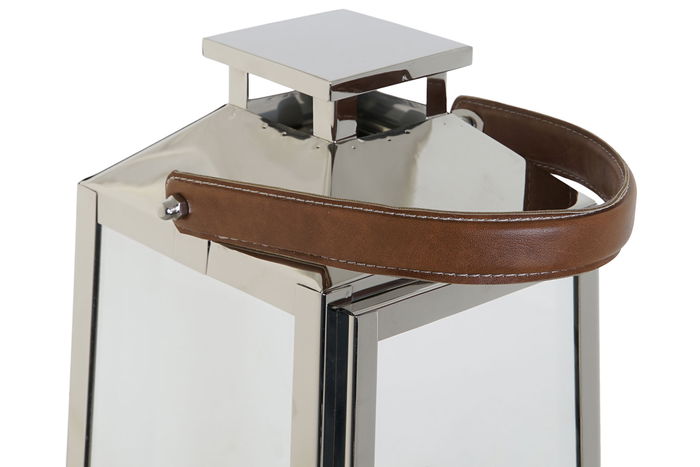 DKD Home Decor Farola Plateado Marron Acero Cristal Cuero 20 x 40 x 20 cm