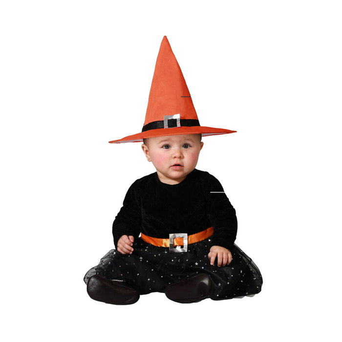 Disfraz de Bruja Bebé Halloween con Vestido Negro de Estrellas y Sombrero Naranja Puntiagudo para Niña 24 Meses Disfraz de Bruja Bebé Halloween con Vestido Negro de Estrellas y Sombrero Naranja Puntiagudo para Niña 24 Meses