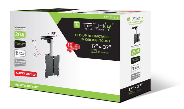 Techly Soporte Techo Retráctil Plegable para TV LED/LCD de 17"-37", Negro Techly Soporte Techo Retráctil Plegable para TV LED/LCD de 17"-37", Negro