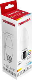 TOSHIBA Bombilla LED C37 E27 7W 6500K Fría, Blanca Luminosidad Alta Eficiencia para Hogar y Oficina