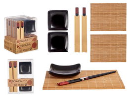 Kinvara Set de Sushi de Cerámica y Bambú Negro 6 Piezas 20x3x27 cm (Set de 12)